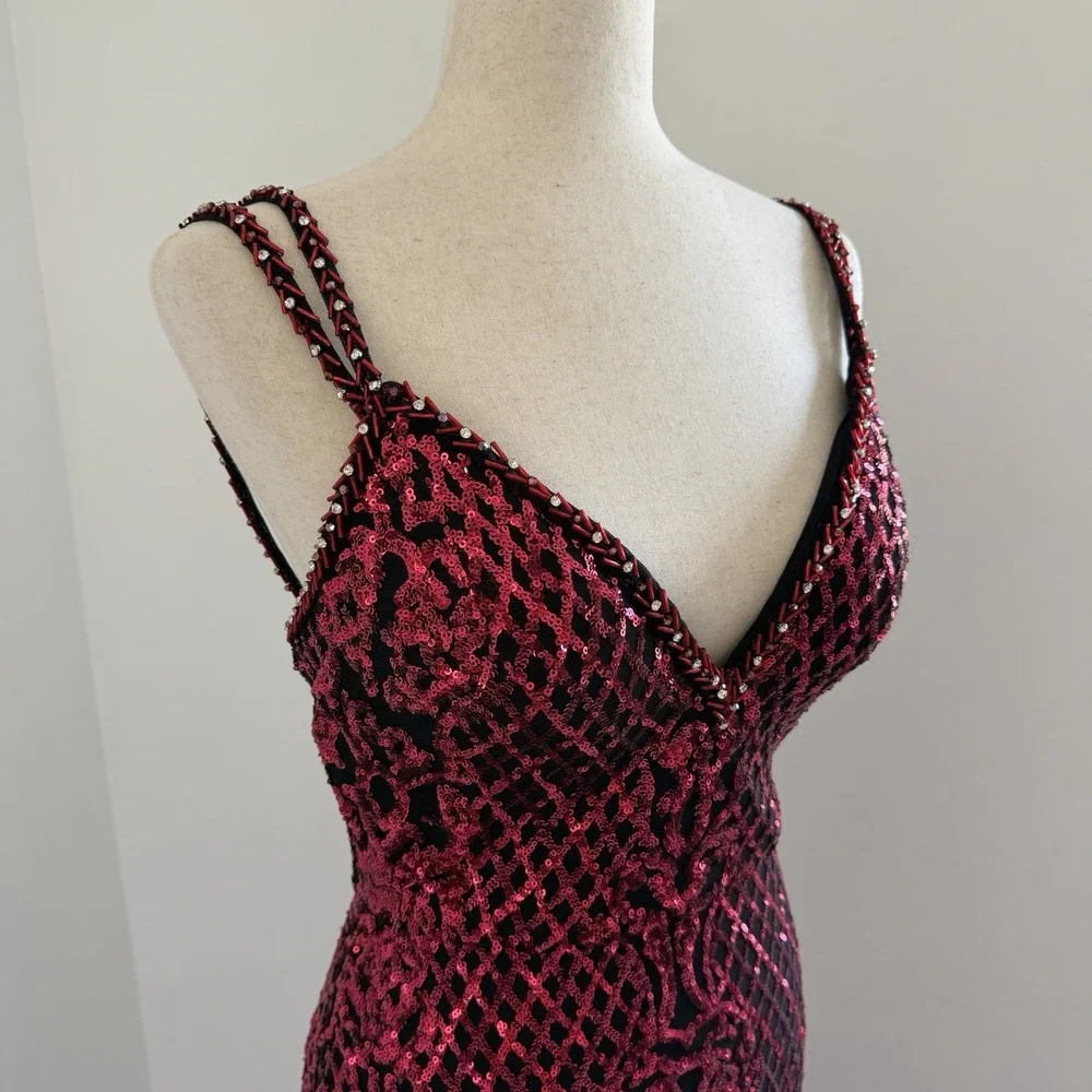 Angela & Alison Dress Womens 6 Red Sequin Gothic Gown Witchy Dark Fairy Vamp